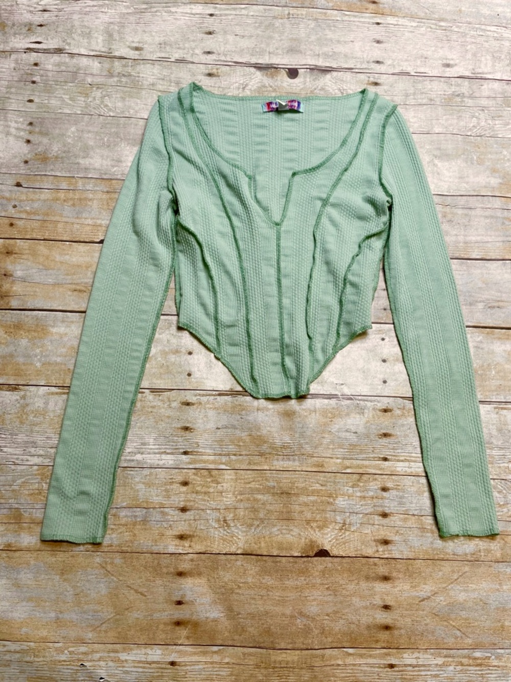 Urban Outfitters Green Ribbed Henley Style Crop Top